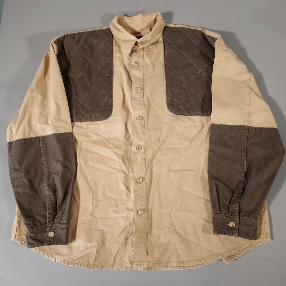 Orvis‎ Shooting Shirt Mens XXL Tan Brown Quilted Shoulder Canvas Hunting 4T01